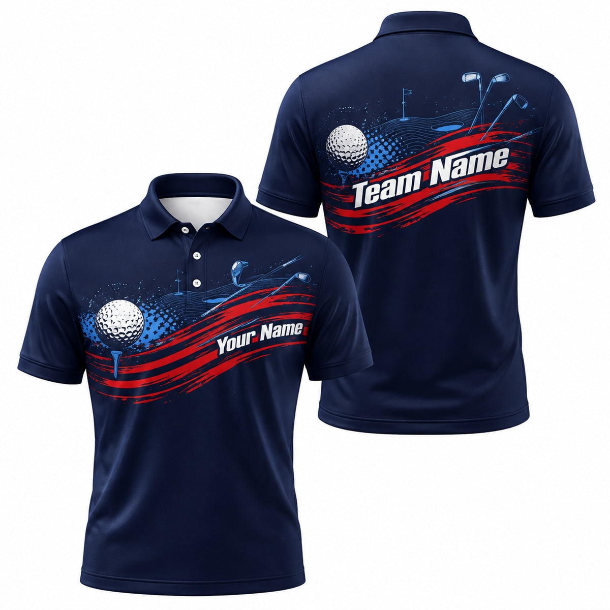 Golf Ball And Clubs Sport Custom Golf Polo Shirt
