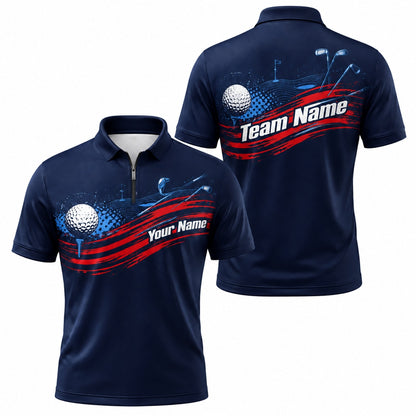 Golf Ball And Clubs Sport Custom Golf Polo Shirt Jersey Zip 1 4 Collar