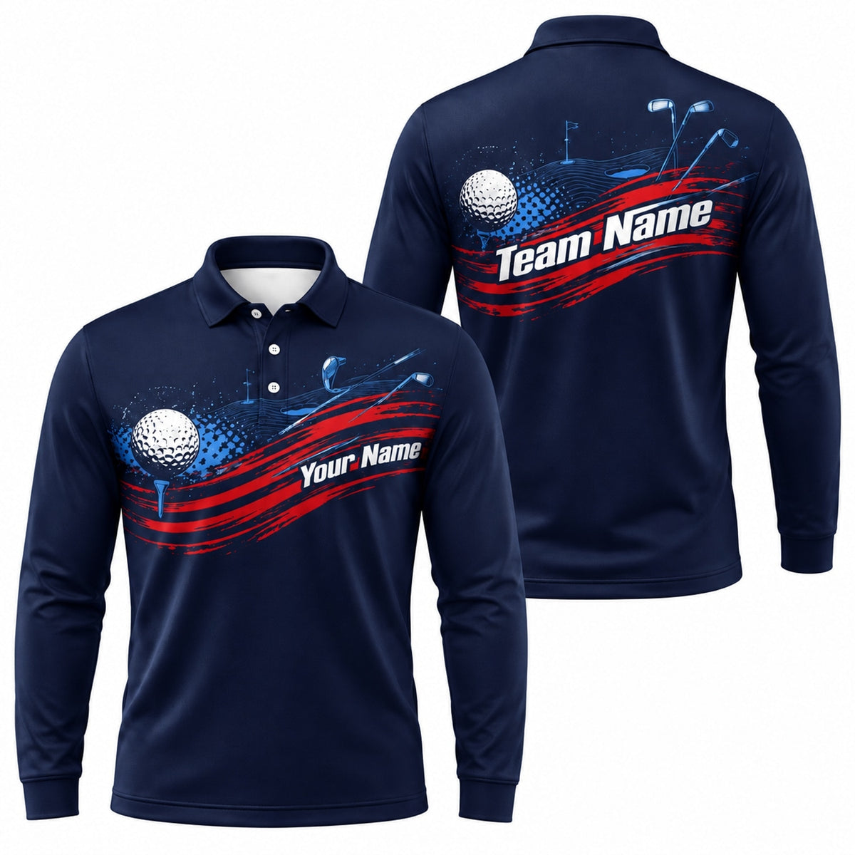 Golf Ball And Clubs Sport Custom Golf Polo Shirt Long Sleeve Polo