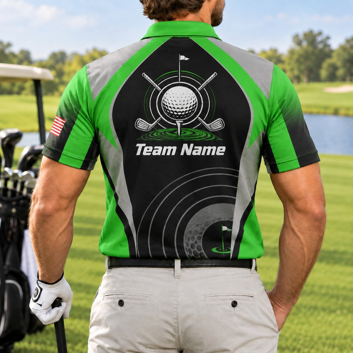 Golf Ball And Clubs Sport Personalized Golf Polo Shirt Back View