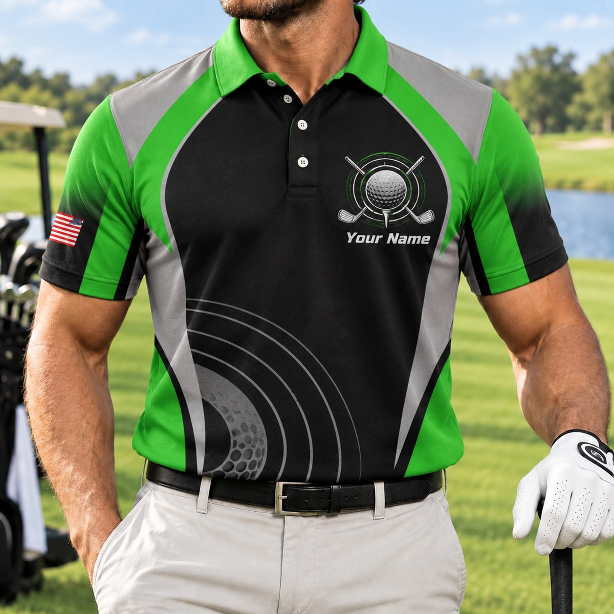 Golf Ball And Clubs Sport Personalized Golf Polo Shirt Front View