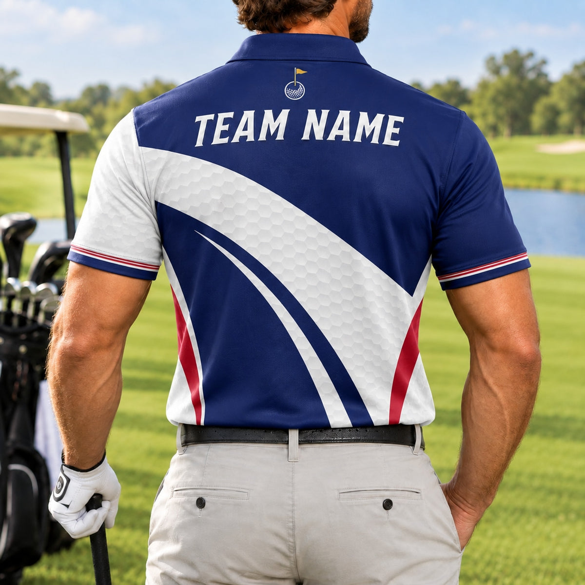 Golf Ball And Flag Sport Personalized Golf Polo Shirt Back View
