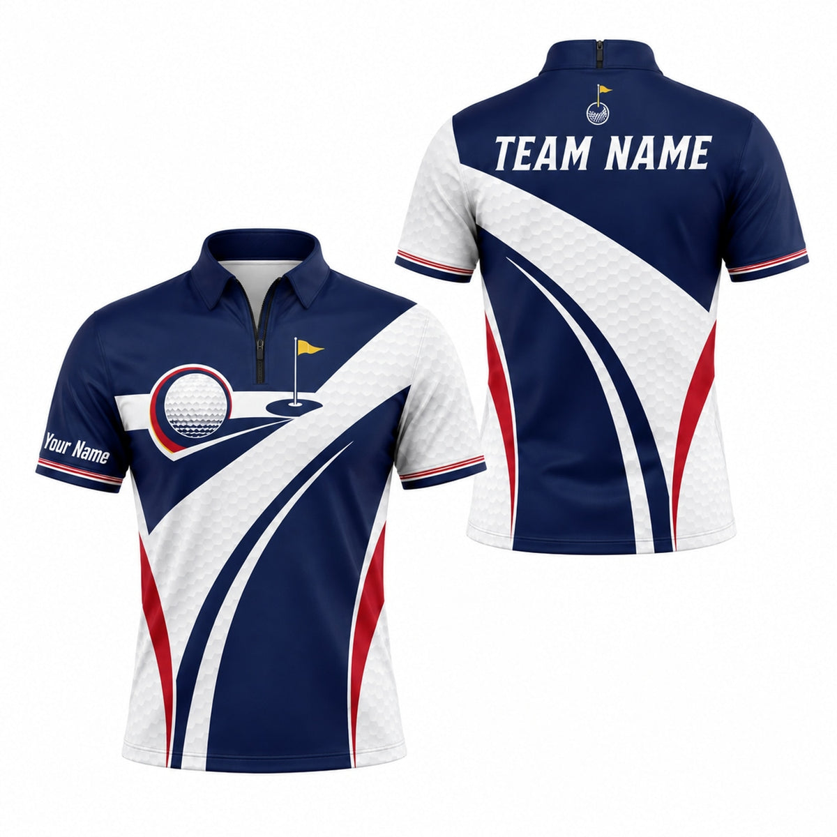 Golf Ball And Flag Sport Personalized Golf Polo Shirt Jersey Zip 1 4 Collar
