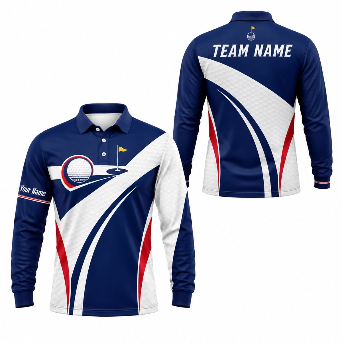 Golf Ball And Flag Sport Personalized Golf Polo Shirt Long Sleeve Polo