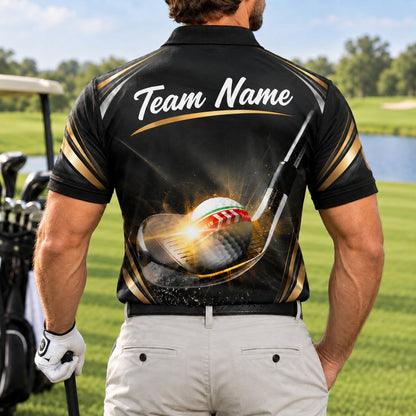 Golf Ball and Iron Impact Sport Custom Golf Polo Shirt Back View
