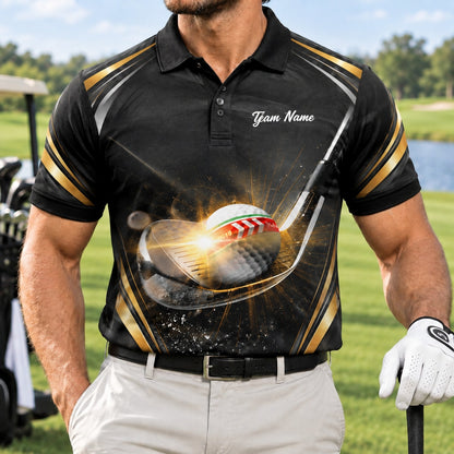Golf Ball and Iron Impact Sport Custom Golf Polo Shirt Front View