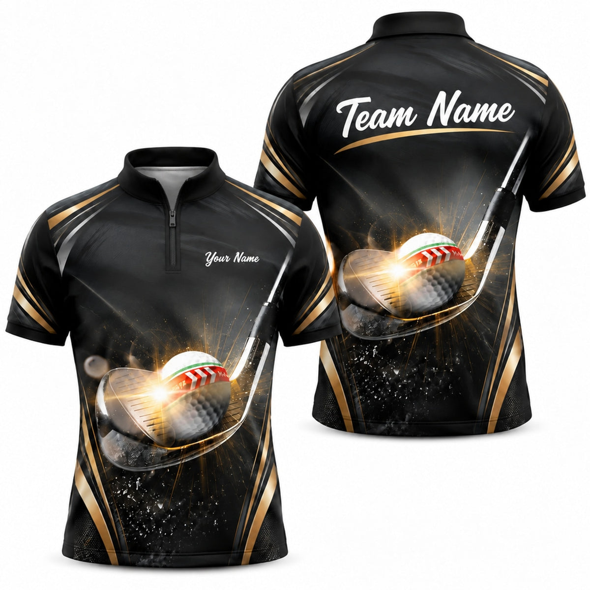 Golf Ball and Iron Impact Sport Custom Golf Polo Shirt Jersey Zip 1 4 Collar