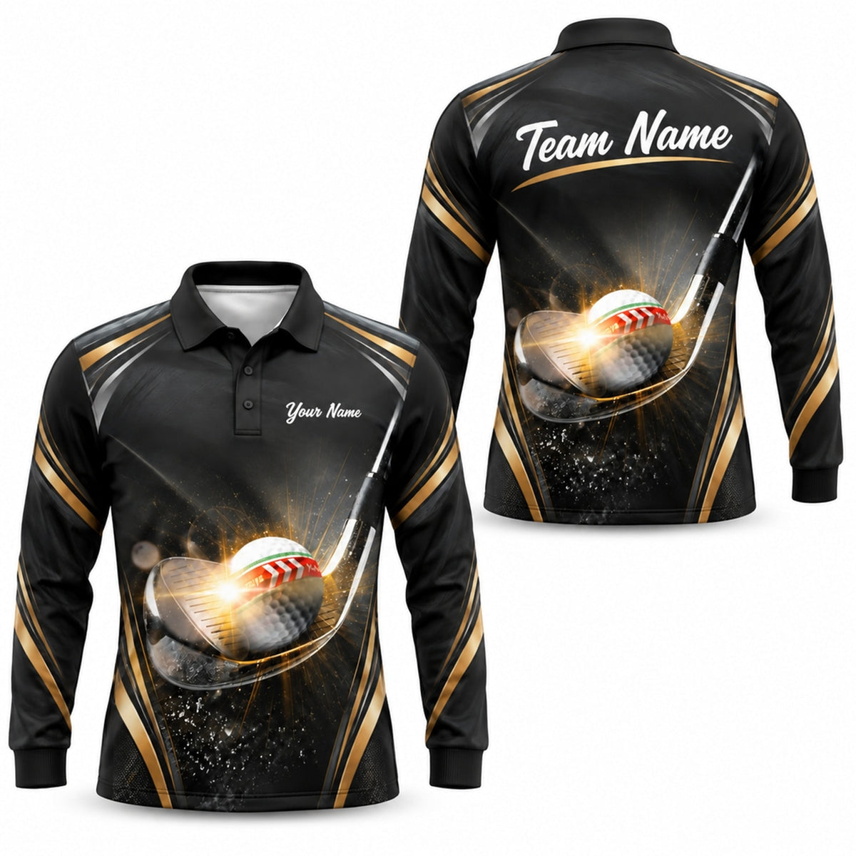 Golf Ball and Iron Impact Sport Custom Golf Polo Shirt Long Sleeve Polo