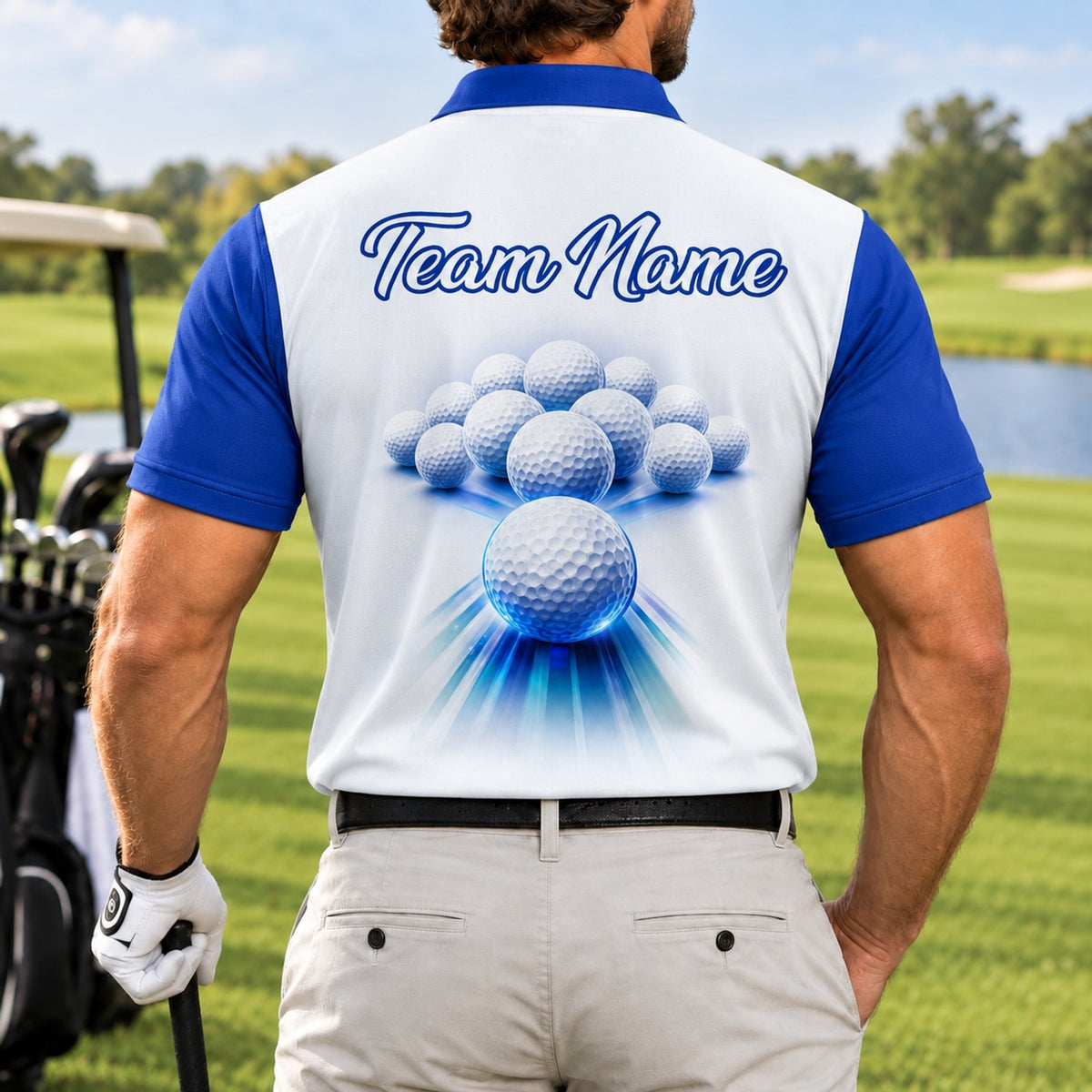 Golf Ball Burst Sport Personalized Golf Polo Shirt Back View