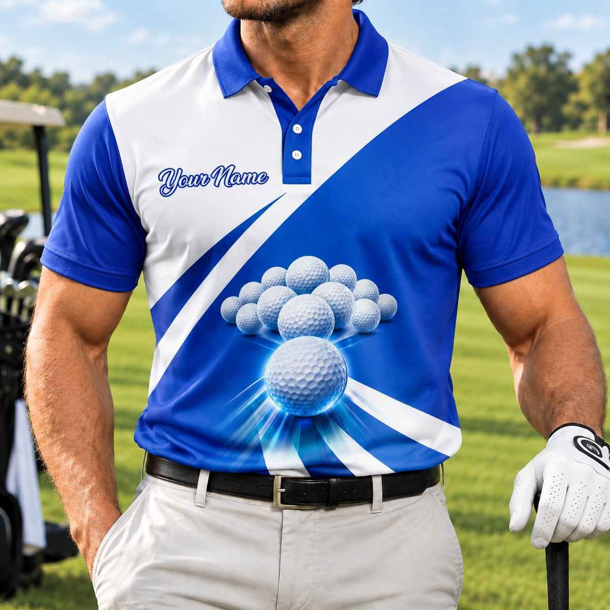 Golf Ball Burst Sport Personalized Golf Polo Shirt Front View