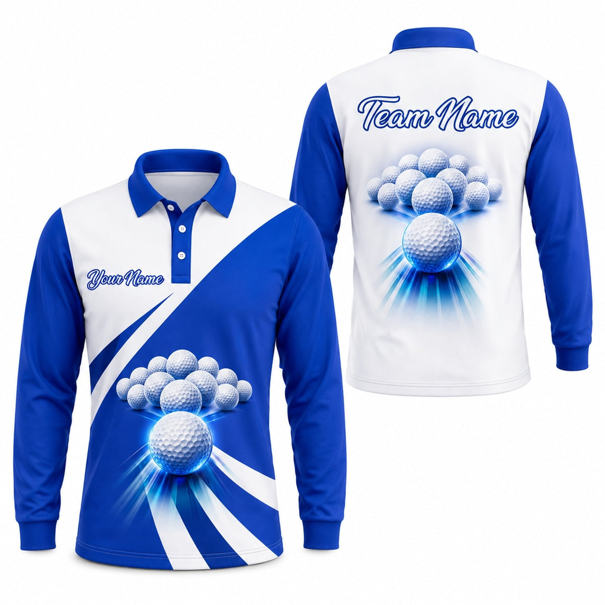 Golf Ball Burst Sport Personalized Golf Polo Shirt Long Sleeve Polo