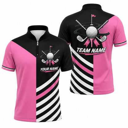 Golf Ball Crossed Clubs Custom Golf Polo Shirt Jersey Zip 1 4 Collar
