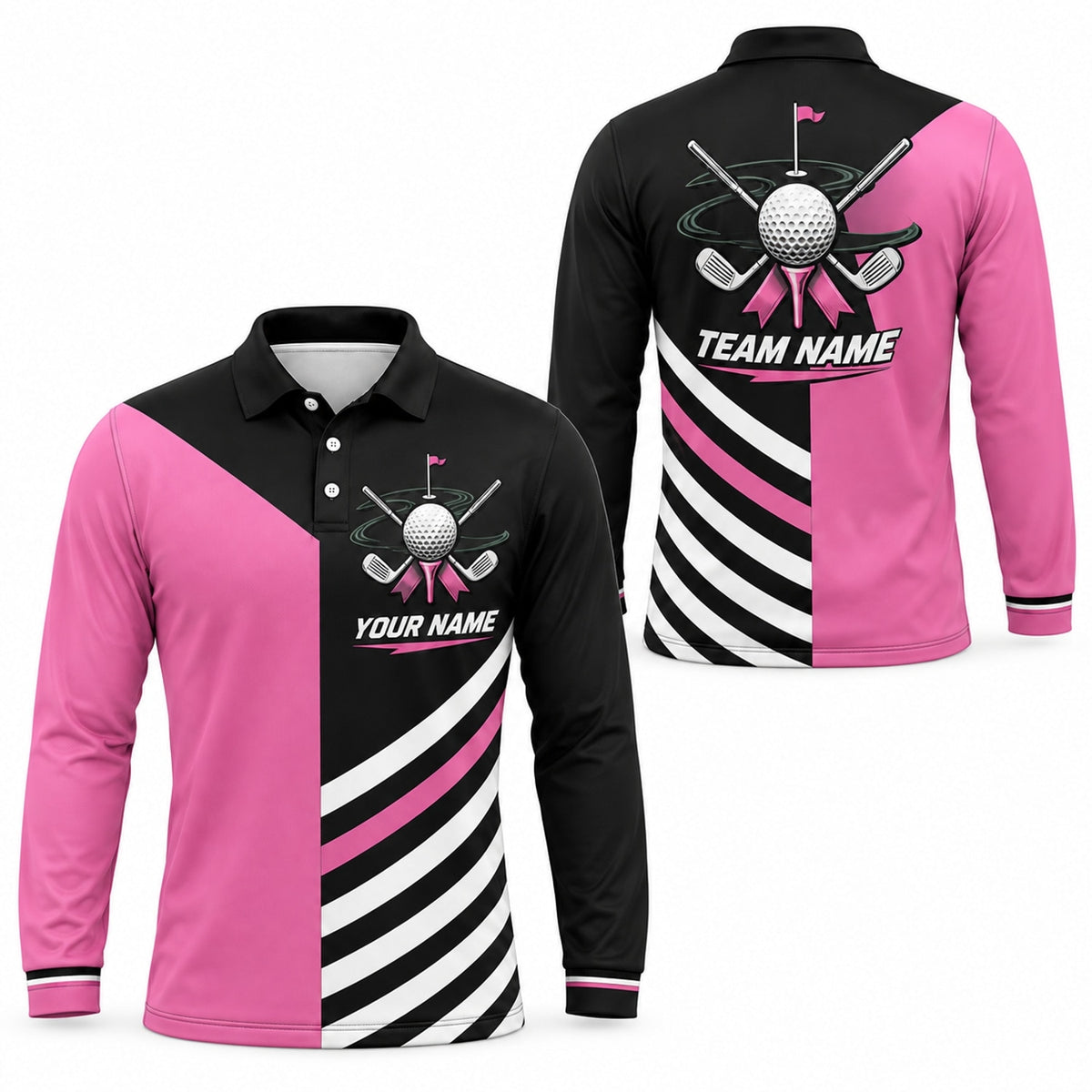 Golf Ball Crossed Clubs Custom Golf Polo Shirt Long Sleeve Polo