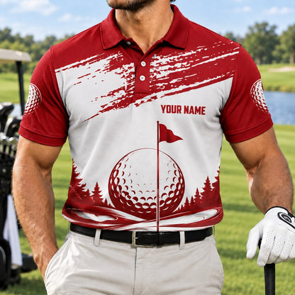 Golf Ball Flagstick Graphic Custom Golf Polo Shirt Front View