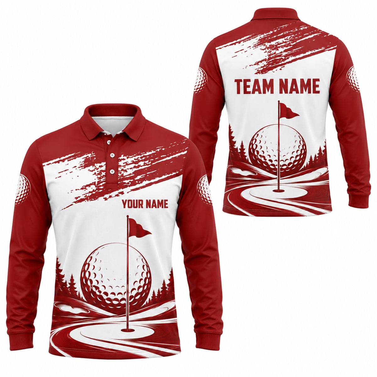 Golf Ball Flagstick Graphic Custom Golf Polo Shirt Long Sleeve Polo