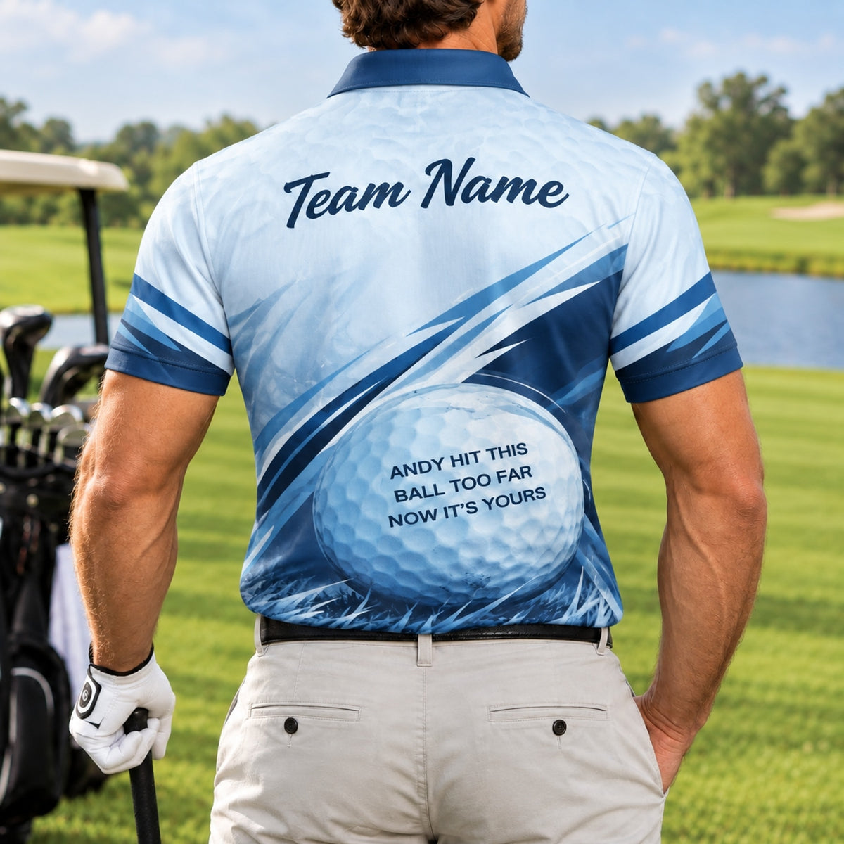 Golf Ball Graphic Personalized Golf Polo Shirt Back View