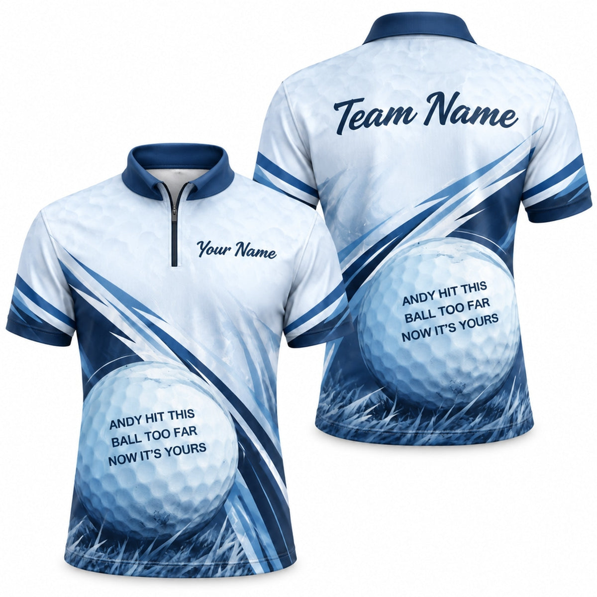 Golf Ball Graphic Personalized Golf Polo Shirt Jersey Zip 1 4 Collar