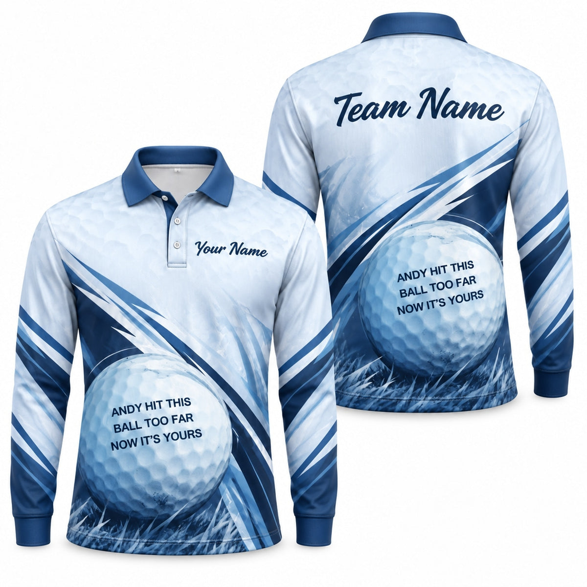 Golf Ball Graphic Personalized Golf Polo Shirt Long Sleeve Polo