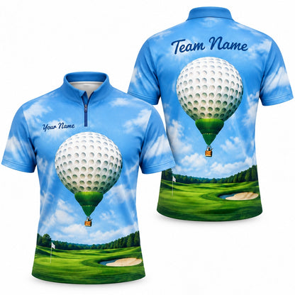 Golf Ball Hot Air Balloon Graphic Personalized Golf Polo Shirt Jersey Zip 1 4 Collar