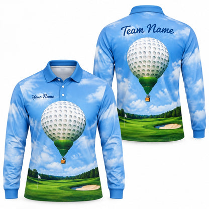 Golf Ball Hot Air Balloon Graphic Personalized Golf Polo Shirt Long Sleeve Polo