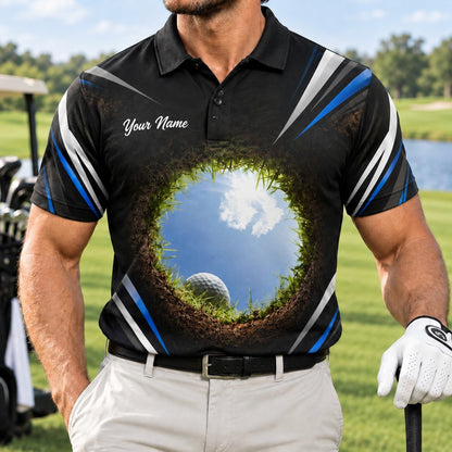 Golf Ball In Hole Graphic Personalized Golf Polo Shirt Front View