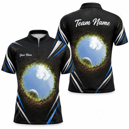 Golf Ball In Hole Graphic Personalized Golf Polo Shirt Jersey Zip 1 4 Collar