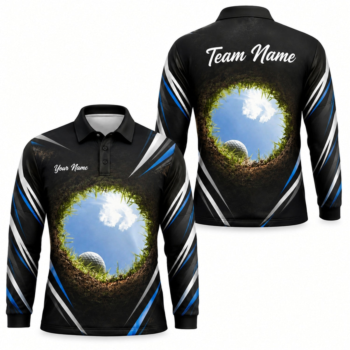 Golf Ball In Hole Graphic Personalized Golf Polo Shirt Long Sleeve Polo