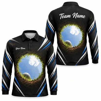 Golf Ball In Hole Graphic Personalized Golf Polo Shirt Long Sleeve Polo