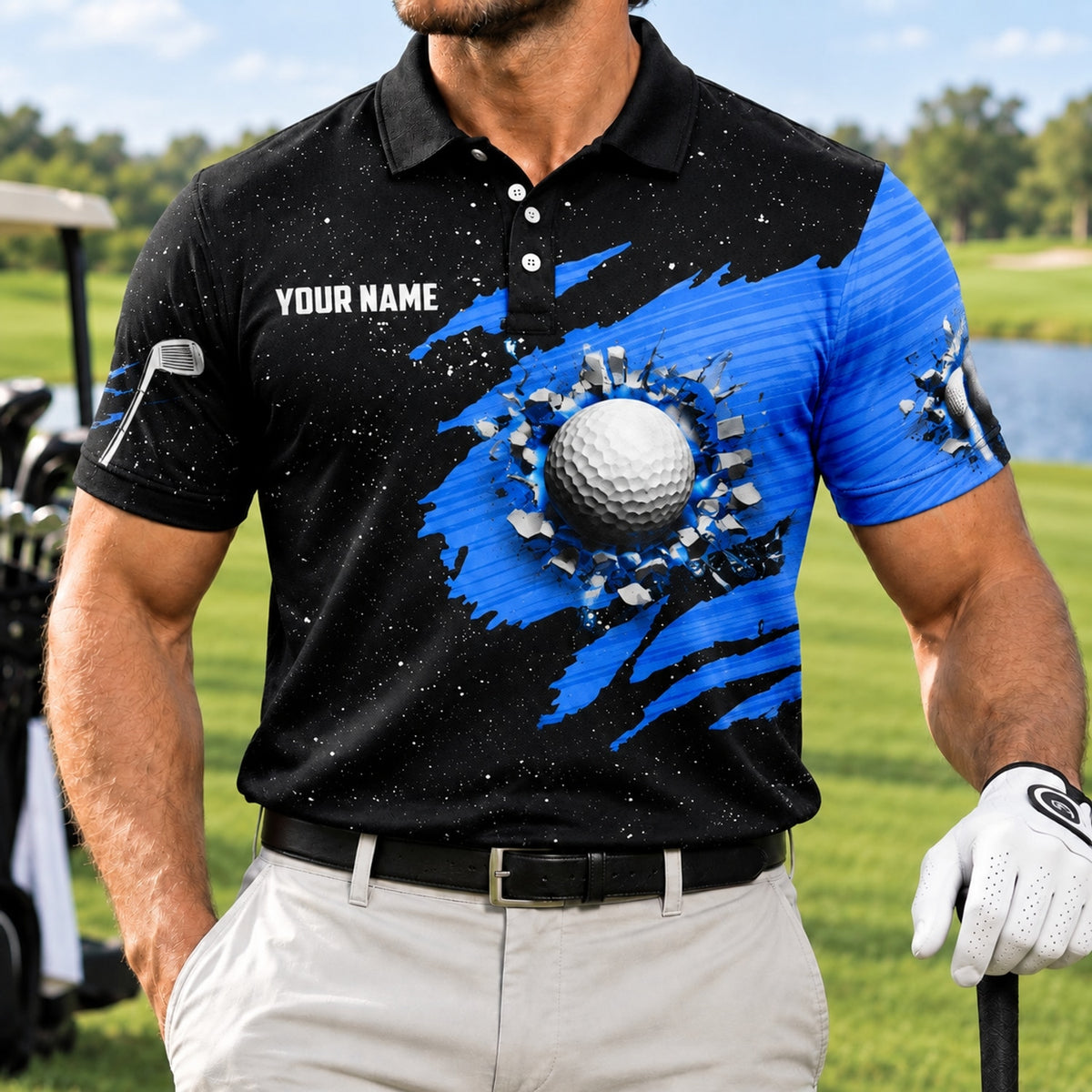 Golf Ball Smash Sport Personalized Golf Polo Shirt Front View