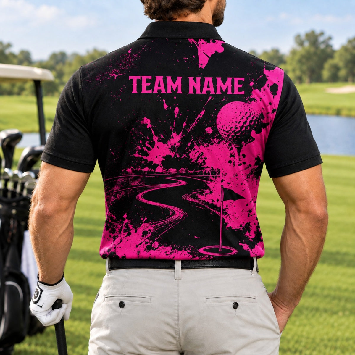 Golf Ball Splash Art Personalized Golf Polo Shirt Back View