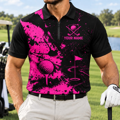 Golf Ball Splash Art Personalized Golf Polo Shirt Front View