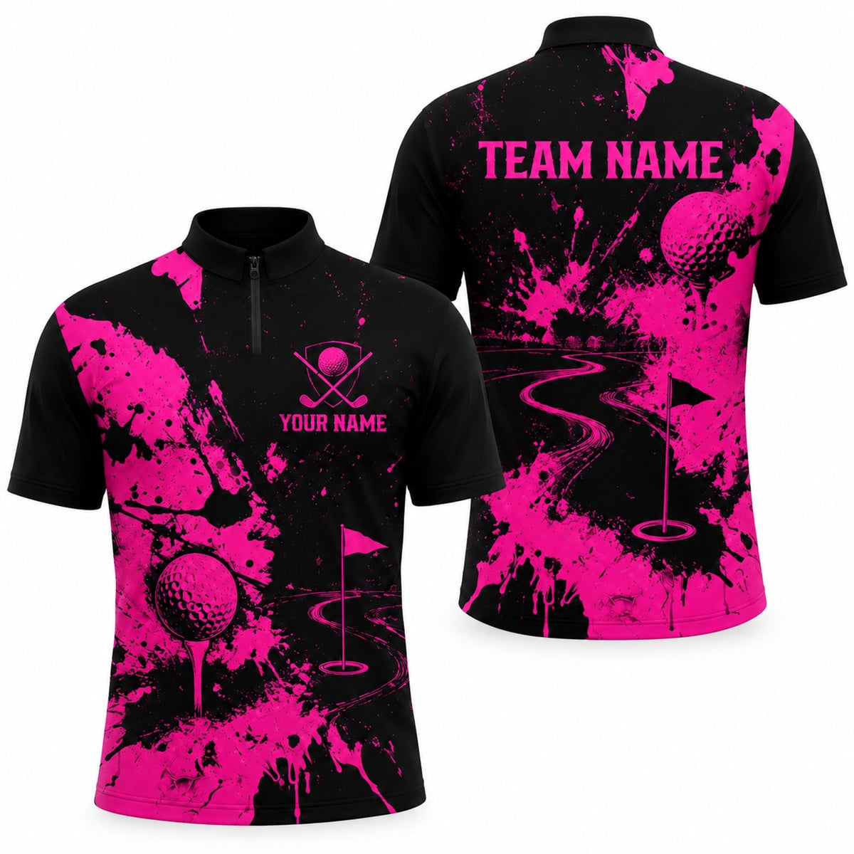 Golf Ball Splash Art Personalized Golf Polo Shirt Jersey Zip 1 4 Collar