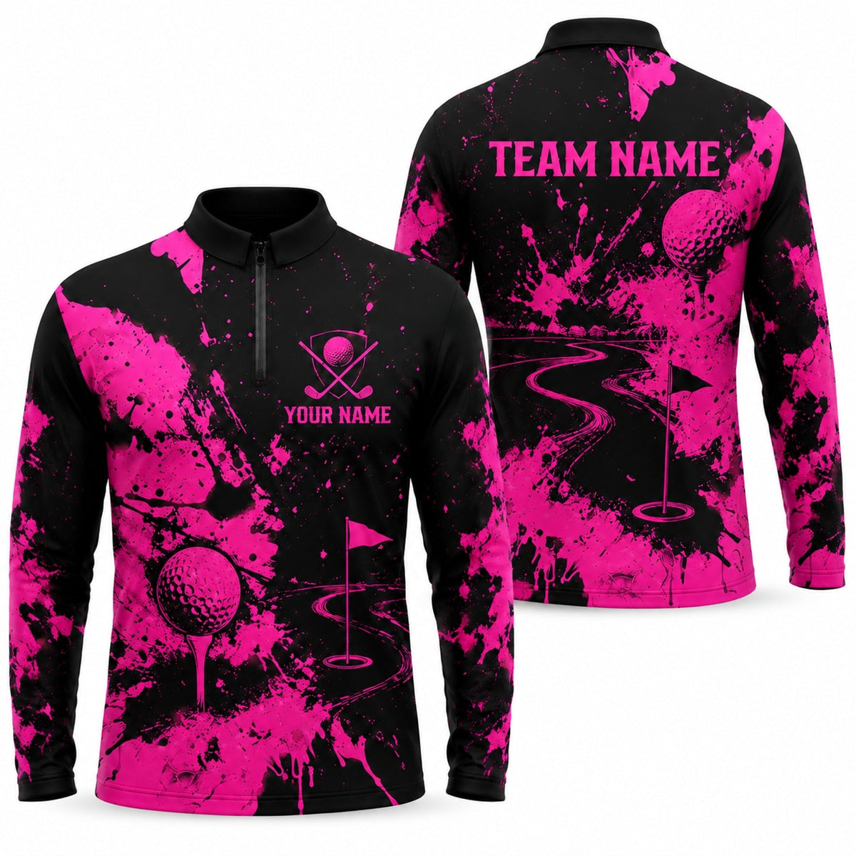 Golf Ball Splash Art Personalized Golf Polo Shirt Long Sleeve Polo