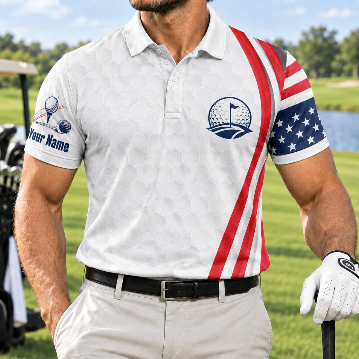 Golf Ball With Flag Sport Personalized Golf Polo Shirt Front View