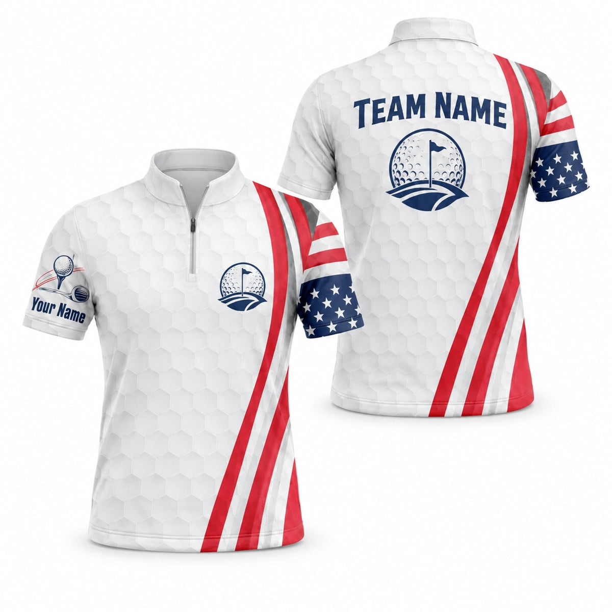 Golf Ball With Flag Sport Personalized Golf Polo Shirt Jersey Zip 1 4 Collar