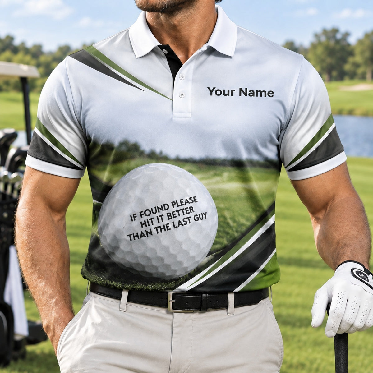 Golf Ball With Funny Quote Sport Personalized Golf Polo Shirt Front View