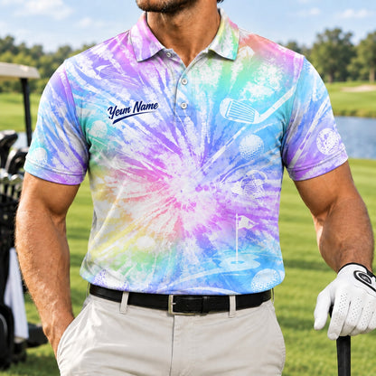Golf Balls And Clubs Graphic Personalized Golf Polo Shirt Front View