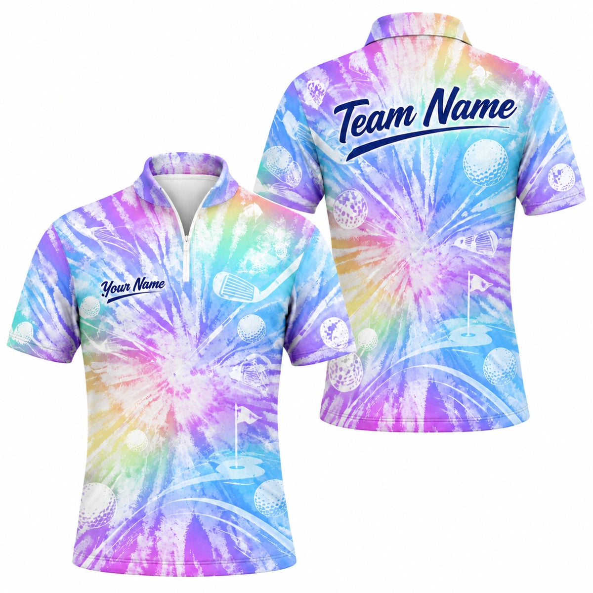 Golf Balls And Clubs Graphic Personalized Golf Polo Shirt Jersey Zip 1 4 Collar