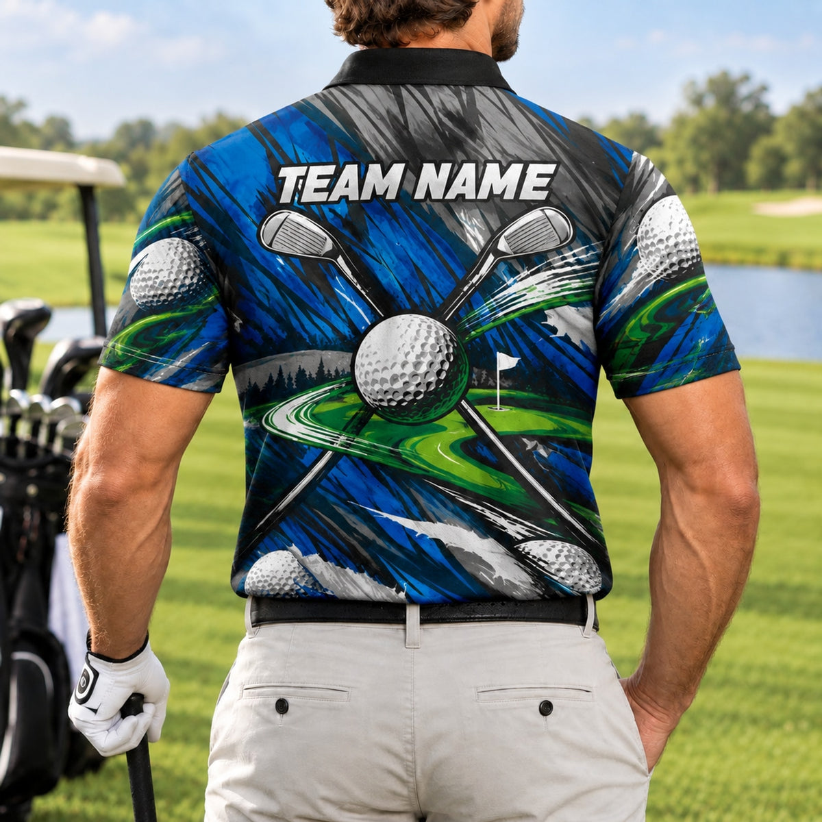 Golf Balls And Clubs Sport Personalized Golf Polo Shirt Back View