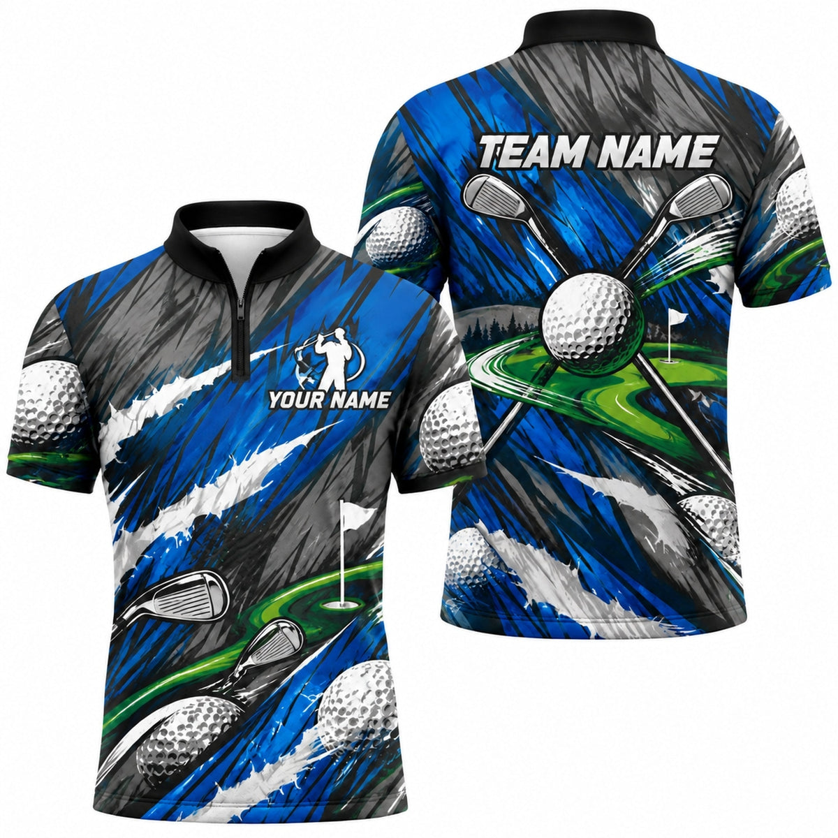 Golf Balls And Clubs Sport Personalized Golf Polo Shirt Jersey Zip 1 4 Collar