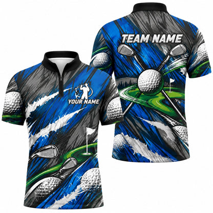 Golf Balls And Clubs Sport Personalized Golf Polo Shirt Jersey Zip 1 4 Collar