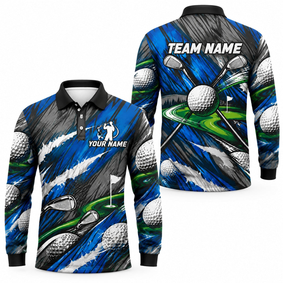 Golf Balls And Clubs Sport Personalized Golf Polo Shirt Long Sleeve Polo