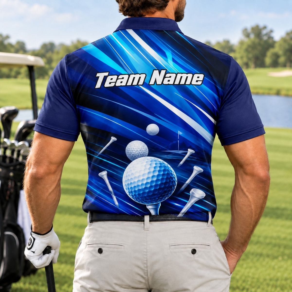 Golf Balls And Tees Sport Personalized Golf Polo Shirt Back View