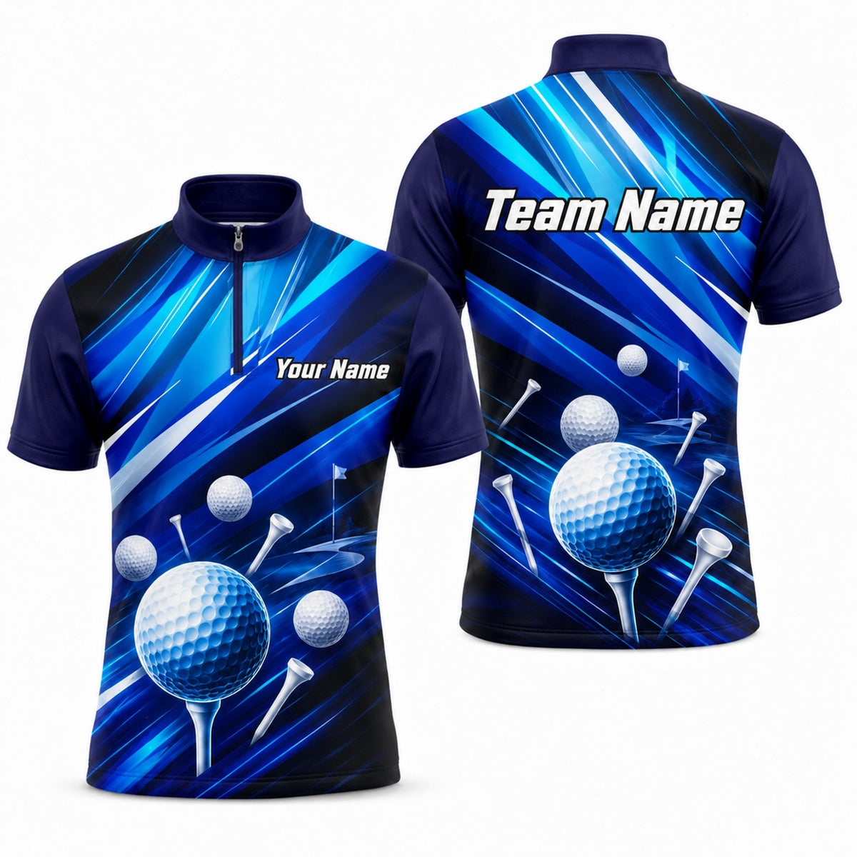 Golf Balls And Tees Sport Personalized Golf Polo Shirt Jersey Zip 1 4 Collar