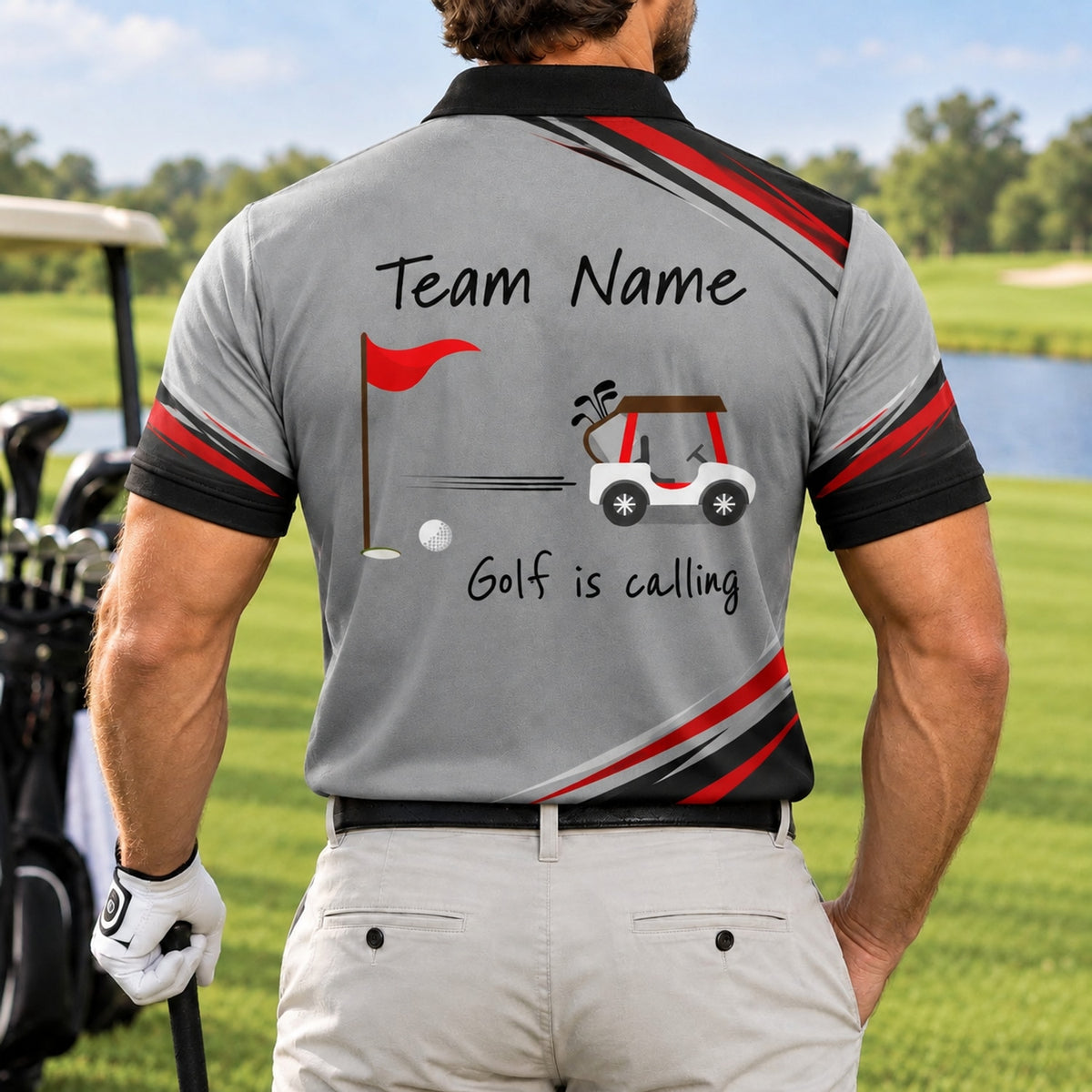 Golf Cart And Flag Sport Custom Golf Polo Shirt Back View