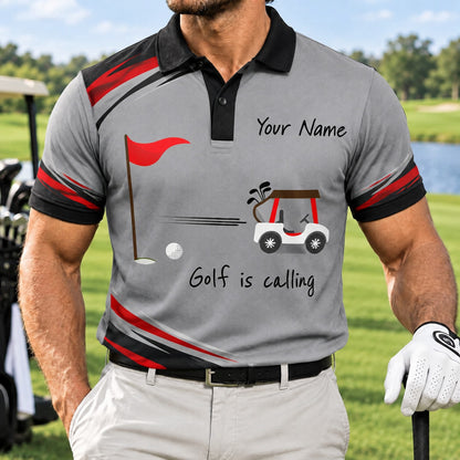 Golf Cart And Flag Sport Custom Golf Polo Shirt Front View