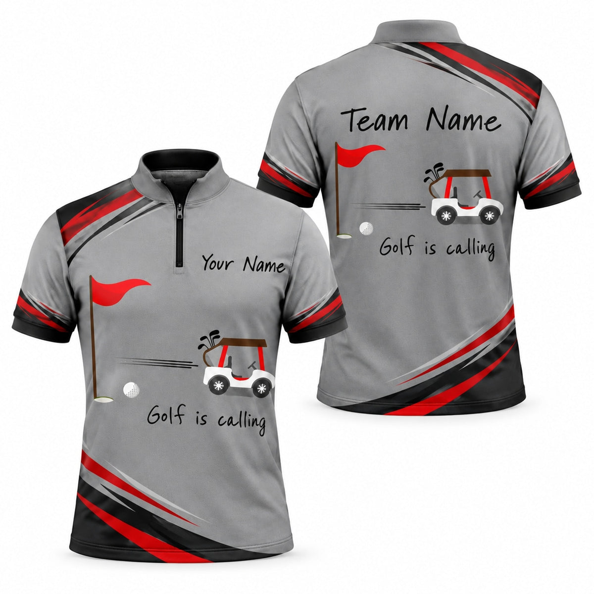 Golf Cart And Flag Sport Custom Golf Polo Shirt Jersey Zip 1 4 Collar