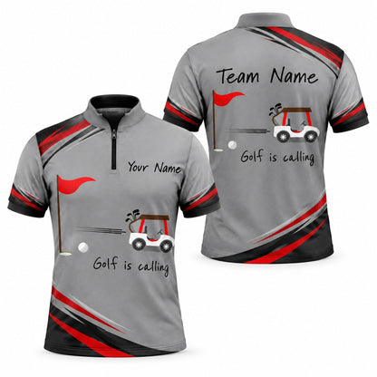 Golf Cart And Flag Sport Custom Golf Polo Shirt Jersey Zip 1 4 Collar