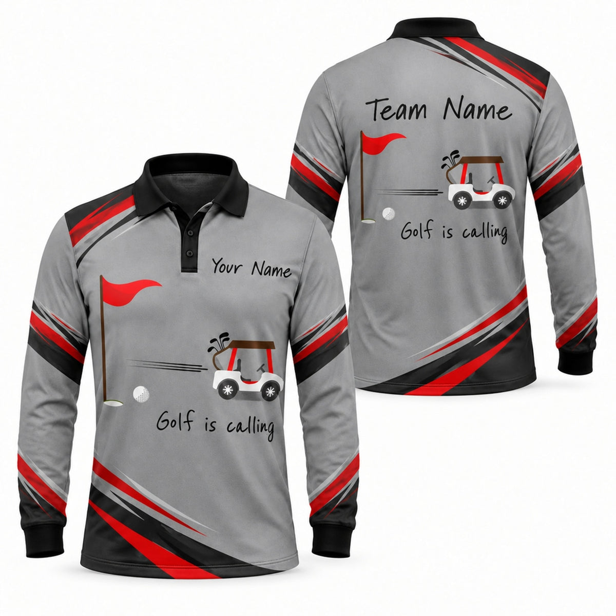 Golf Cart And Flag Sport Custom Golf Polo Shirt Long Sleeve Polo