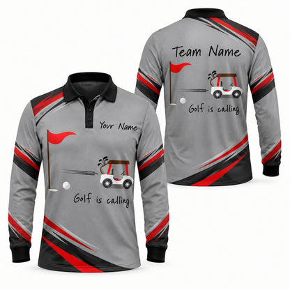 Golf Cart And Flag Sport Custom Golf Polo Shirt Long Sleeve Polo